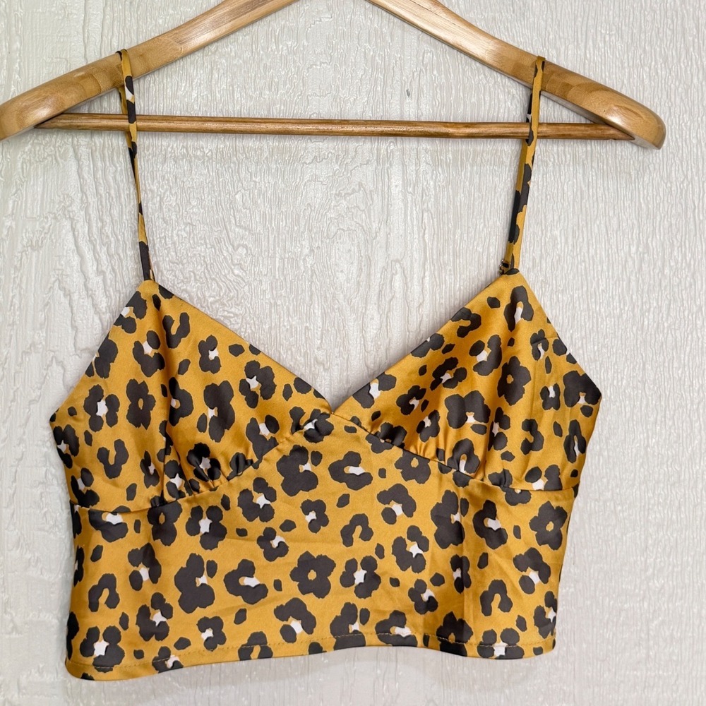 4SI3NNA Womens Leopard Print Crop Camisole Top Mustard Yellow Size Medium